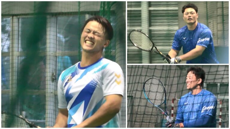 和田コーチ発案のテニスラケットを使った練習に石橋が今年初参加！細川と鵜飼は2年連続！（2024年2月4日）