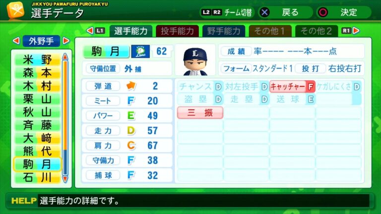 【パワプロ2014選手能力】西武 62 駒月仁人選手