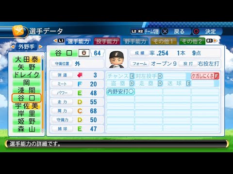 【パワプロ2017選手能力】日本ハム 64 谷口雄也選手