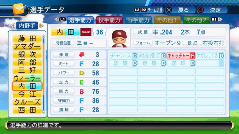 【パワプロ2017選手能力】楽天 36 内田靖人選手