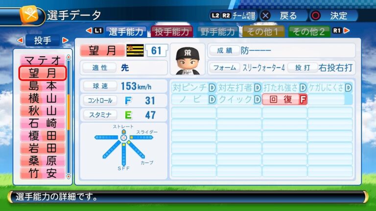 【パワプロ2016選手能力】阪神 61 望月惇志選手