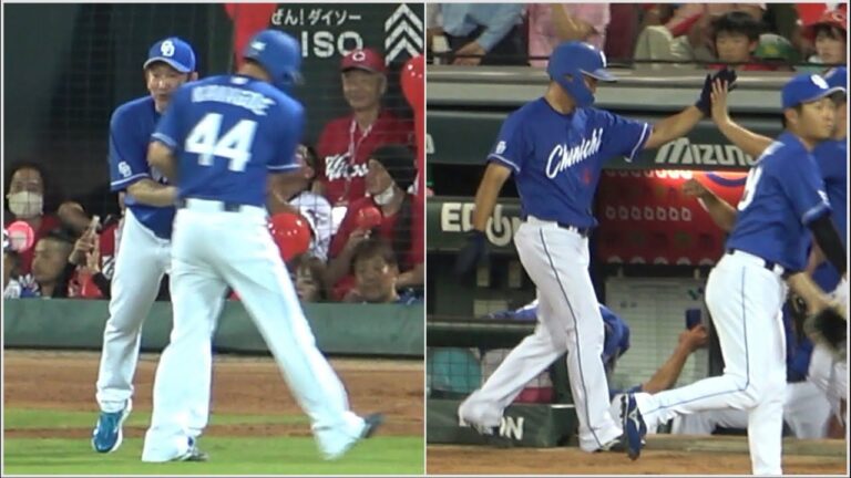 移籍後初打席でタイムリーの川越、立浪監督に握手&仲間たちにハイタッチで迎えられる！ (2023/07/23)