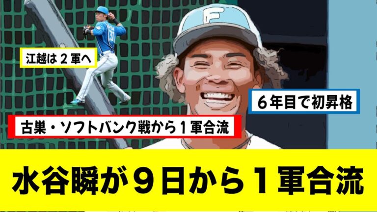 現ドラ・日ハム水谷瞬が９日の古巣・ソフトバンク戦から１軍合流【なんj野球反応集】【2ch5chスレ】【時事ネタ】