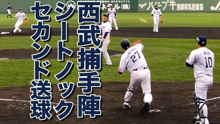 埼玉西武 捕手陣 炭谷 森 岡田 シートノック 二塁三塁送球 2018 みやざきベースボールゲームズ