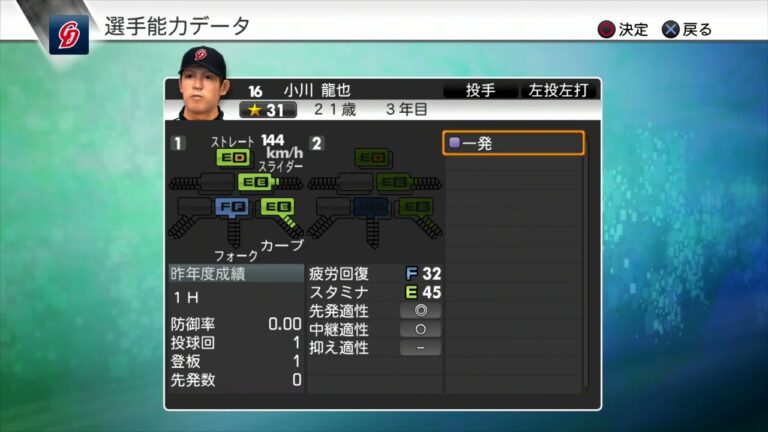 【プロスピ2012選手能力】中日 16 小川龍也選手