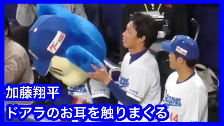 最近　岡林勇希が遊んでくれないので加藤翔平がドアラのふわふわお耳を触りまくってしまう  中日ドラゴンズVS広島東洋カープ　2023.4.11