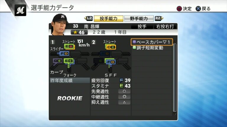 【プロスピ2011選手能力】ロッテ 33 南昌輝選手