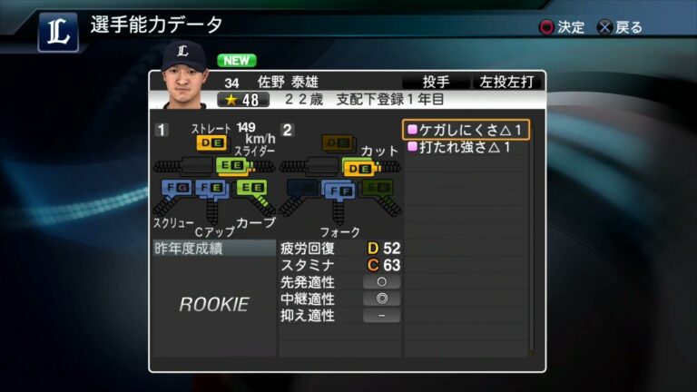 【プロスピ2015選手能力】西武 34 佐野泰雄選手