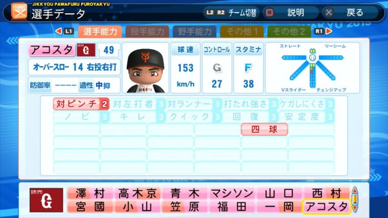 【パワプロ2013選手能力】巨人 49 アコスタ選手