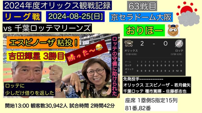 2024-08-25 ORIX観戦63試合目 オリックス バファローズ 野球観戦