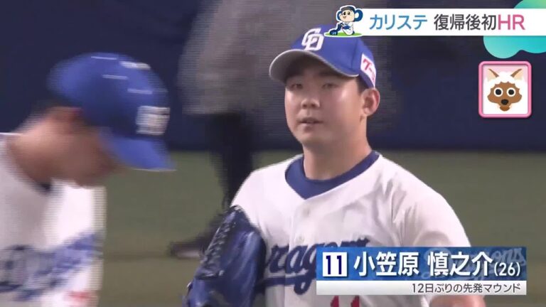 小笠原慎之介　変化球を巧みに操り要所を締めるピッチング　122球2失点の力投　【28日のドラゴンズ】 (24/08/29 11:41)