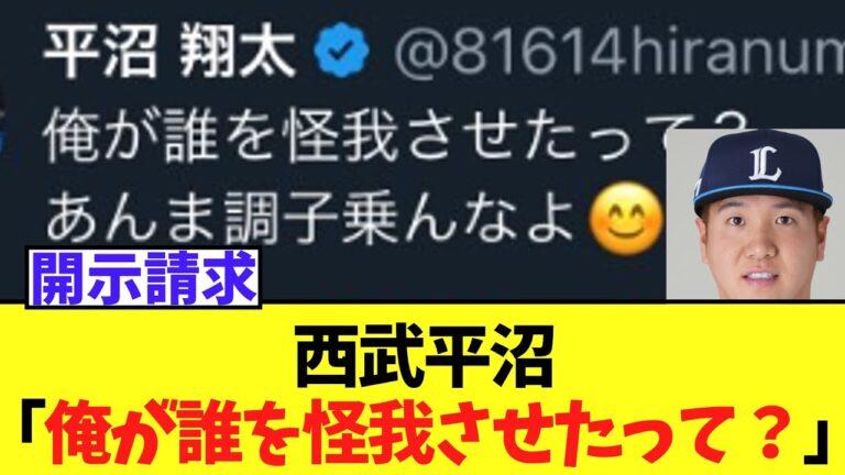 【西武】平沼翔太　とある誹謗中傷に対して反応した結果ｗｗｗ