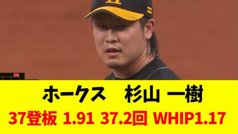 【ホークス】 杉山 一樹 37登板 1.91 37.2回 WHIP1.17　8回の男ですｗｗｗ