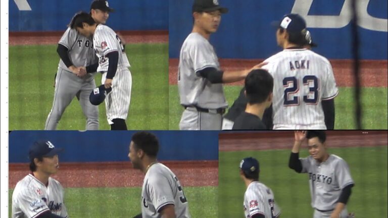 青木宣親さん、巨人内海、杉内コーチからのオコエに改めて引退を報告する。2024年9月29日神宮球場　ヤクルトスワローズハイライト