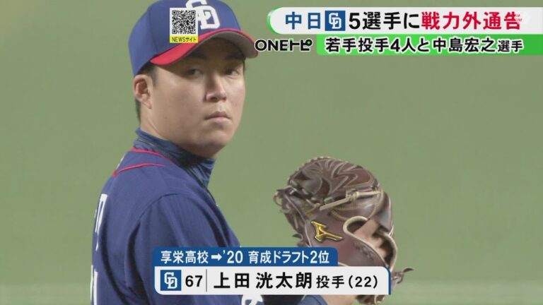 中日が地元・享栄高校出身の上田洸太朗ら5人に“戦力外通告” 今季入団し無安打に終わった中島宏之にも
