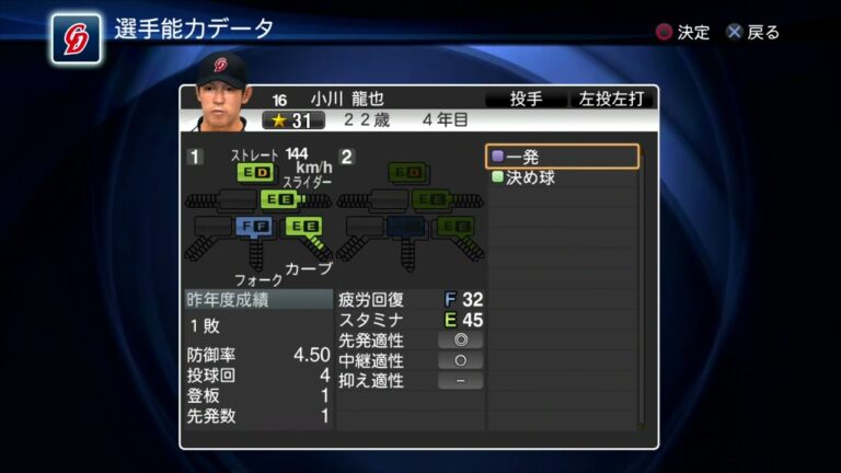 【プロスピ2013選手能力】中日 16 小川龍也選手