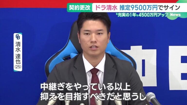 清水達也は大幅アップ推定9500万円でサイン　マルティネス以上の守護神に名乗り【ドラゴンズ】 (24/12/11 16:38)