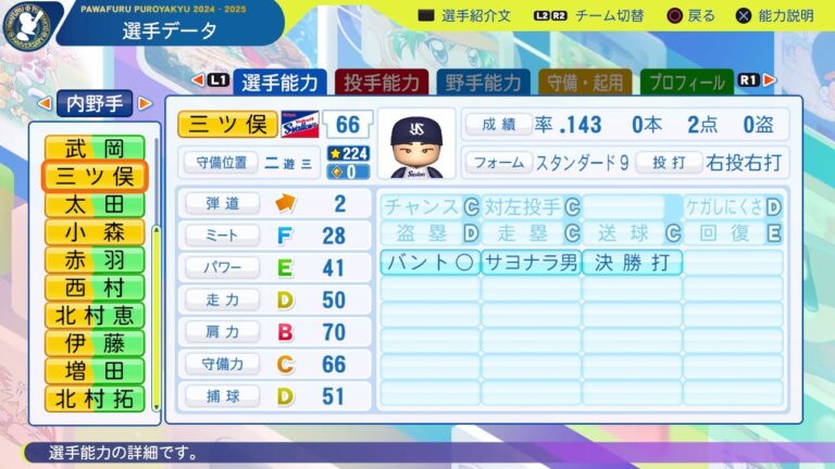 【パワプロ2024選手能力/NPB PlayersData】ヤクルト 66 三ツ俣大樹選手 Swallows Taiki Mitsumata