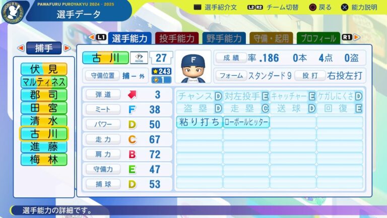 【パワプロ2024選手能力/NPB PlayersData】日本ハム 27 古川裕大選手 Fighters Yudai Furukawa