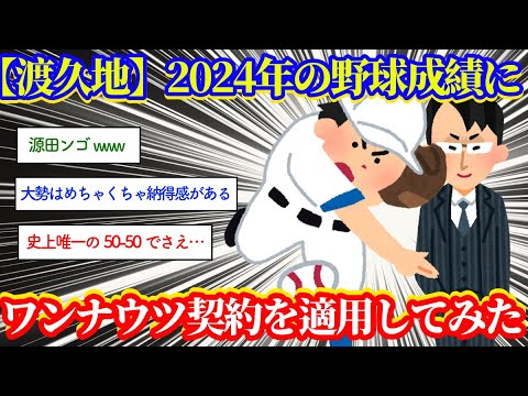 【ワンナウツ契約】2024年の成績に適用してみた【2ch面白いスレッド】セリーグ・パリーグ・大谷翔平などメジャーまで徹底分析！プロ野球個人成績ー中継ぎ・ 打者・先発投手に関するネット民の反応！