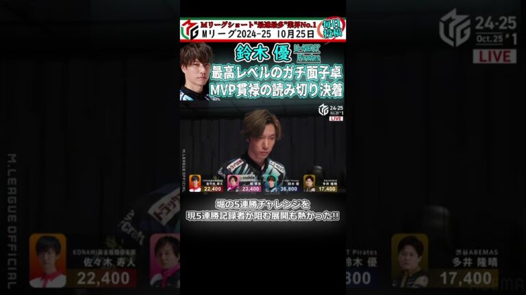 【#mリーグ #鈴木優 】最高レベルのガチ面子卓!!MVP貫禄の読み切り決着 #麻雀