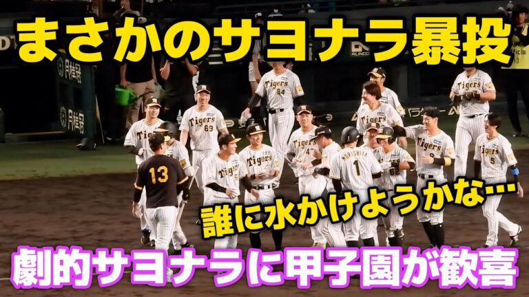 【劇的サヨナラ勝利！】最後は植田が爆足飛ばしてホームイン！相手のミス連発から阪神タイガースがサヨナラ勝ち！2024.6.18