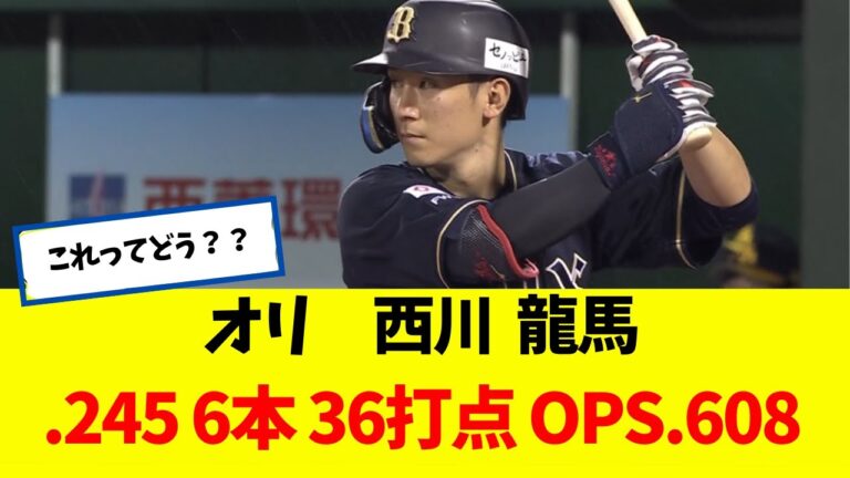 オリ 西川 龍馬　.245 6本 36打点 OPS.608