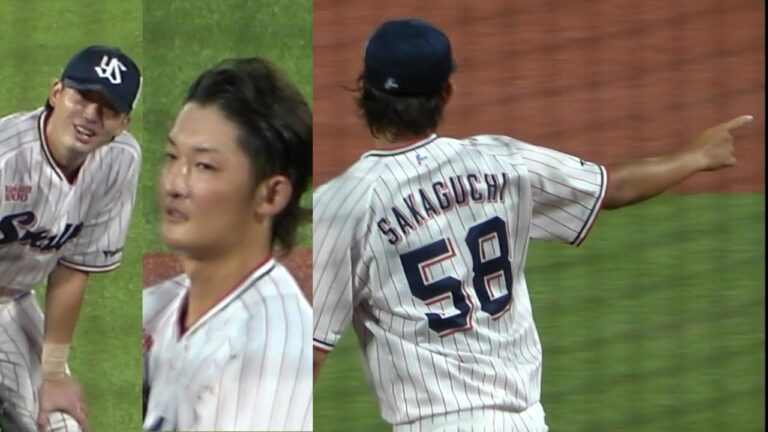 爽やかに阪口デビュー！リクエスト中の長岡秀樹と阪口投手　ヤクルトスワローズ  広島カープ　2023年8月10日