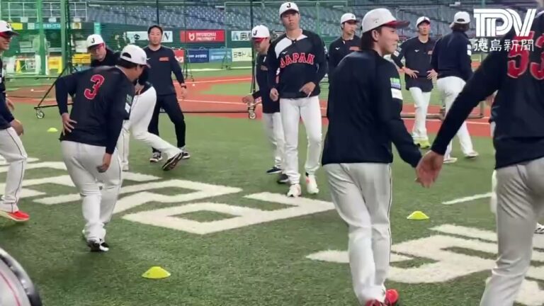 侍ジャパン・河野竜生投手（日ハム、鳴門市出身）　試合前の練習風景