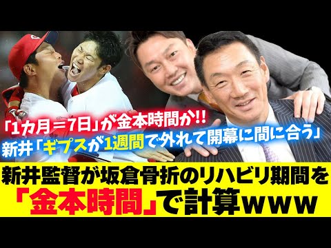 カープ新井監督が坂倉骨折のリハビリ期間を『金本時間』で計算！「ギプスが1週間で外れて開幕に間に合う」