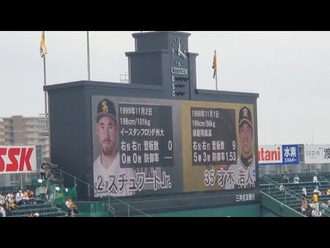【本日1回目】先発投手の発表　ｶｰﾀｰ･ｽﾁｭﾜｰﾄ･ｼﾞｭﾆｱ　才木浩人