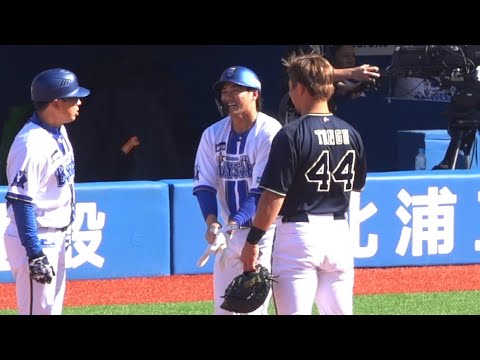 常に帽子を取って謝るオリ頓宮選手　森敬斗　梶原 昂希がデッドボールを受ける　横浜DeNAベイスターズ　　2025.3.20