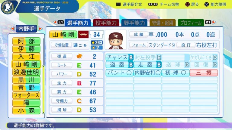 【パワプロ2025選手名鑑/NPB25Stats】楽天 34 山﨑剛選手 EAGLES Tsuyoshi Yamasaki