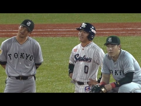 4回裏リクエスト中の岡本和真 吉川尚輝 読売ジャイアンツ　2025.4.19神宮球場