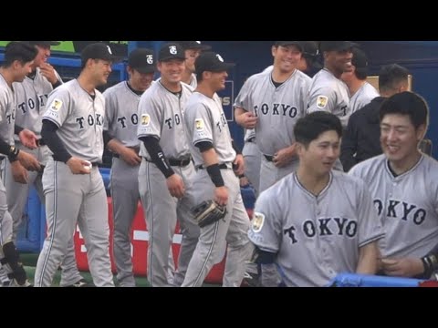 郡 拓也の円陣で爆笑する巨人ナイン　岡本和真 吉川尚輝 読売ジャイアンツ　2025.4.19神宮球場