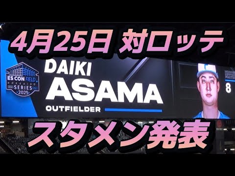 【スタメン発表】4月25日 ファイターズvsマリーンズ