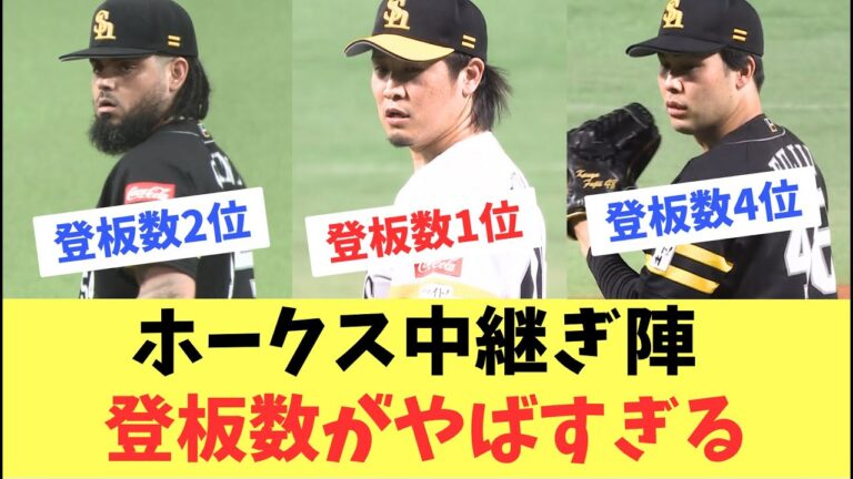 【最強中継ぎ陣】ホークス勝ちパターンの登板数がやばすぎる！12球団一樹最多登板杉山一樹