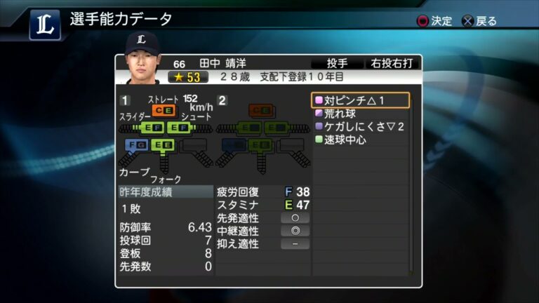 【プロスピ2015選手能力】西武 66 田中靖洋選手