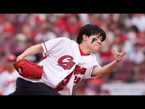 鈴木福、アイブラック姿で始球式登場　鈴木健矢への敬意込めたアンダースロー投球