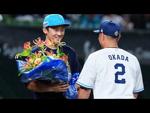 西武・岡田雅利　引退セレモニーに中川家・礼二がサプライズ登場で花束「また飲みましょう」