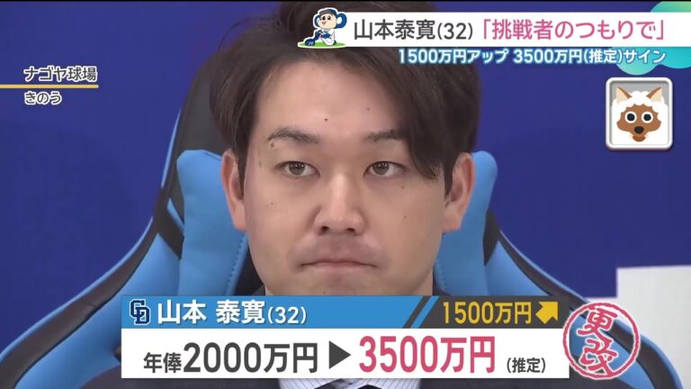 ドラゴンズ山本泰寛選手が1500万円アップで契約更改　移籍2年目「ユーティリティ性を評価してもらえた」
