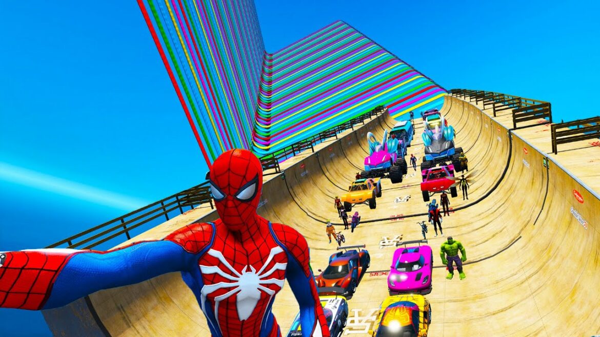 Superheroes skate Ramps GTAV Superheroes Collection Cars Spiderman She Hulk Silk Miss Marvel Wasp