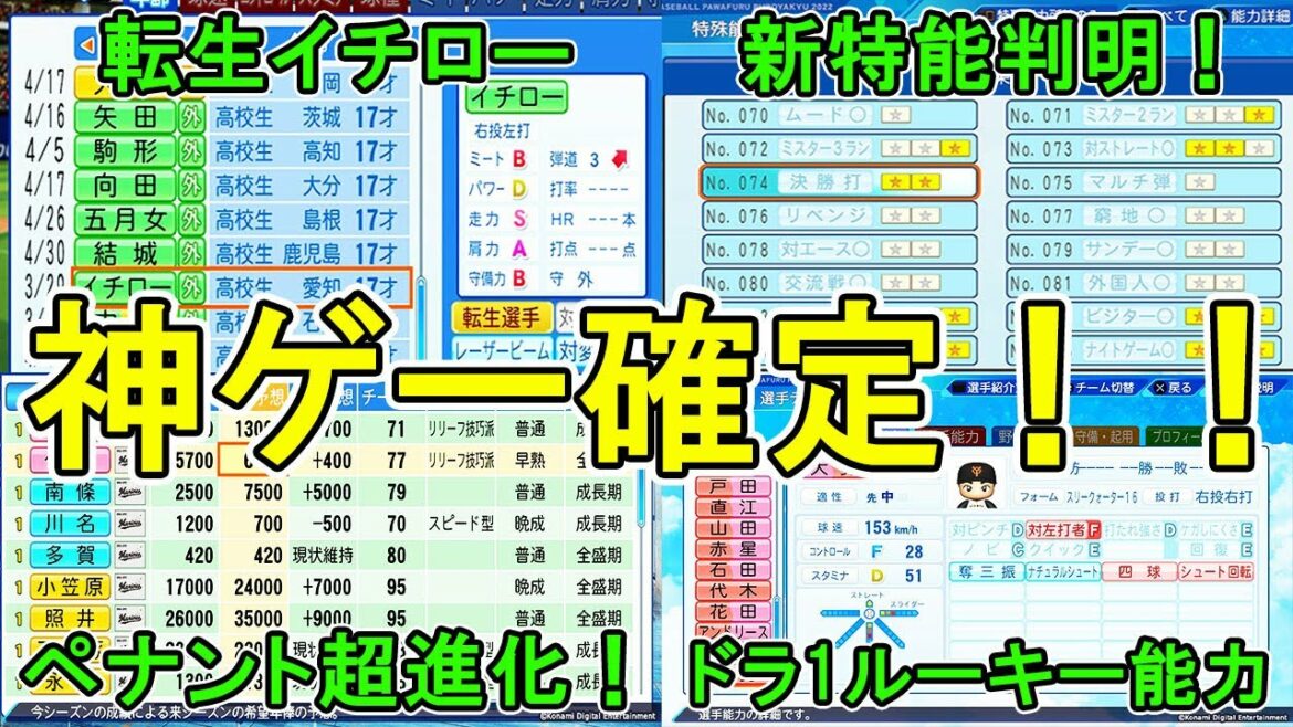 【3/24新情報】ペナントが超進化!!新特殊能力判明に12球団ドラフト1位ルーキーの能力も判明!!eBASEBALLパワフルプロ野球2022【パワプロ2022新情報・ゆっくり実況】