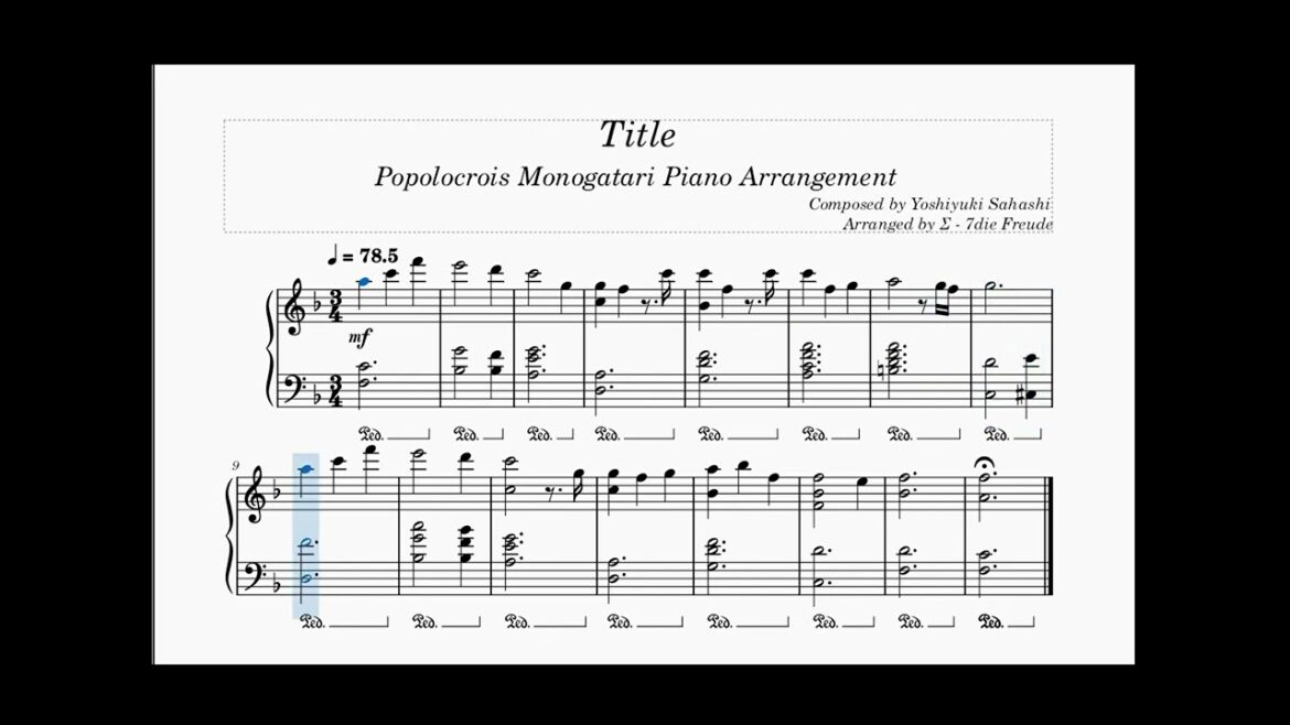 【ポポロクロイス物語】 タイトル 【ピアノアレンジ】