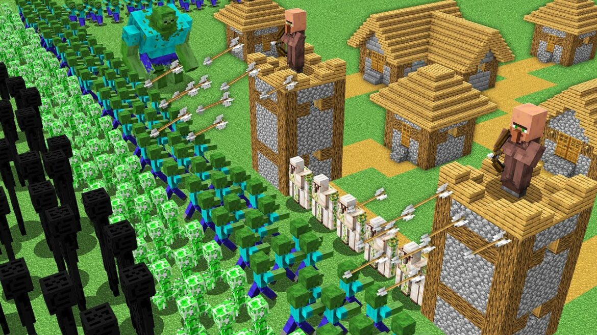The Villagers build two Biggest TOWERS to defend from Monsters! Zombie! Creeper! Enderman! Mutant!