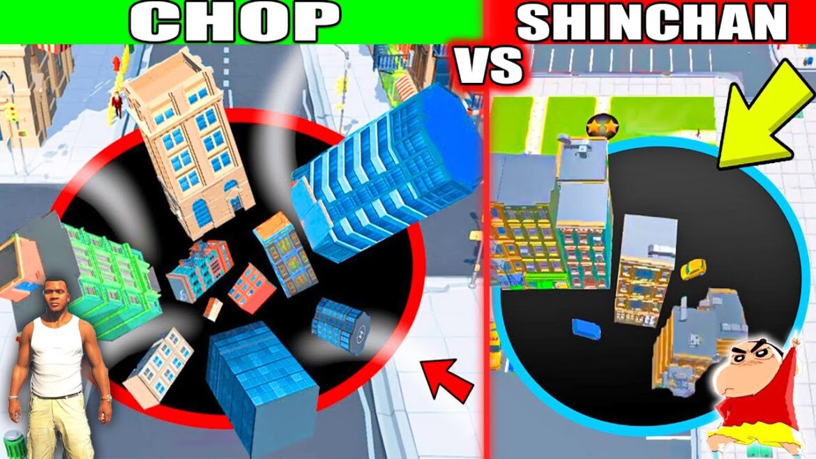 SHINCHAN vs CHOP in HOLE.IO in hindi gameplay | Shinchan franklin pinchan chop hole io