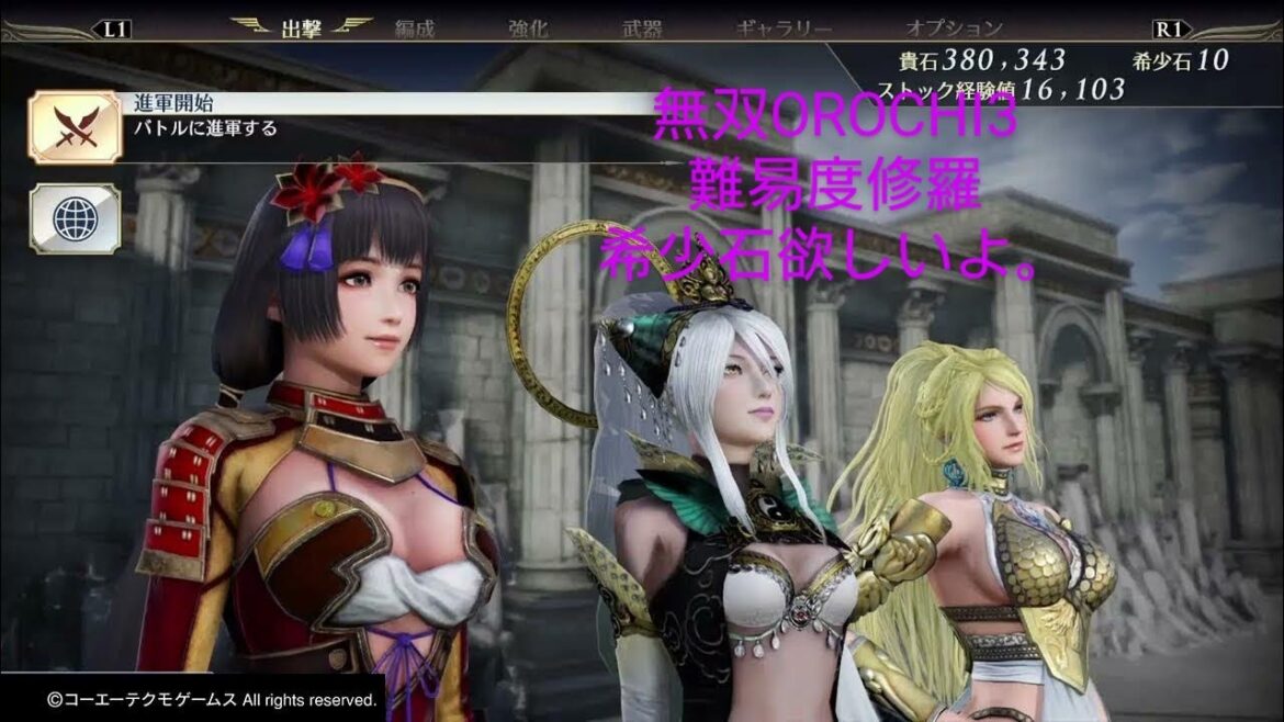 無双OROCHI3希少石集めたり経験値ストックしたり。