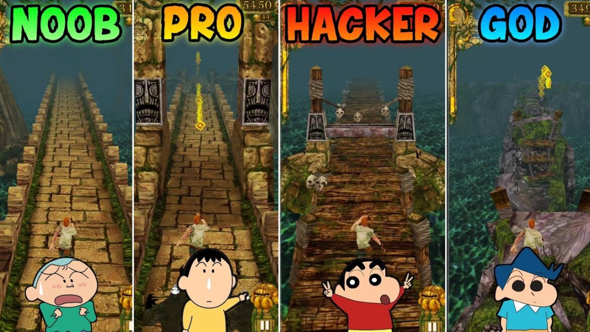 NOOB vs PRO vs HACKER vs GOD in temple run with shinchan and his friends 😂 | shinchan gaming