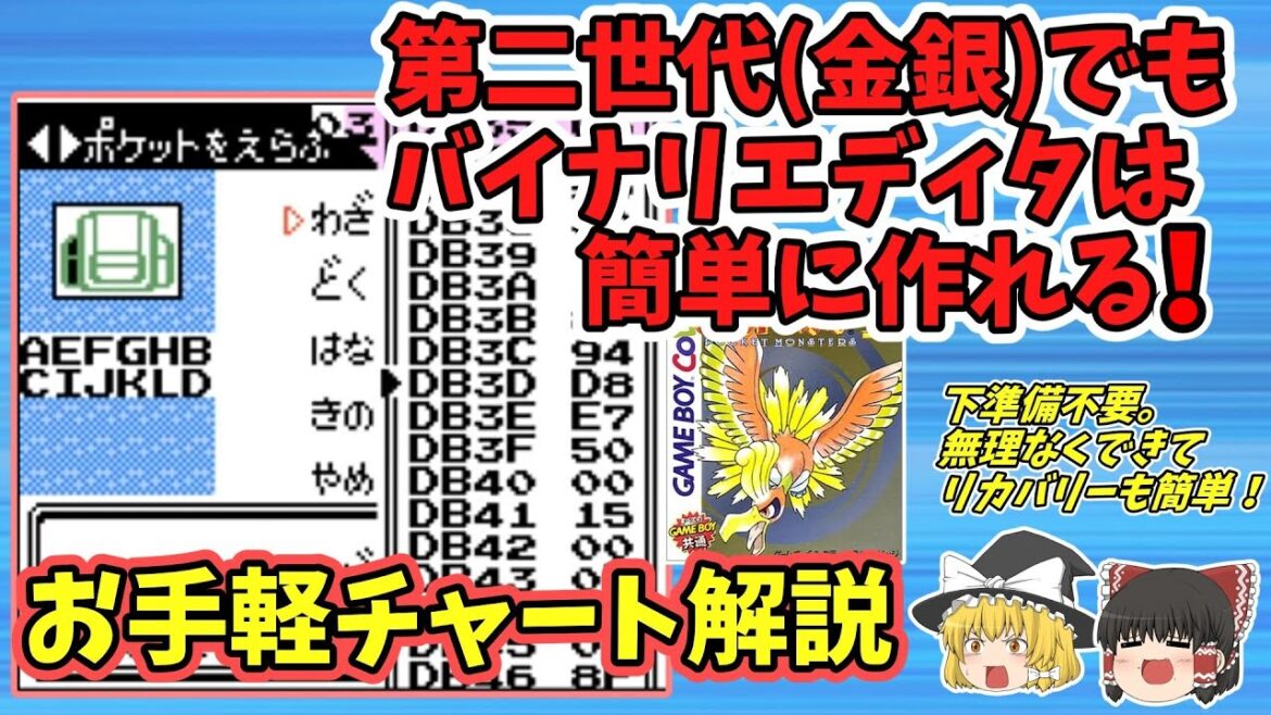 【ポケモン金銀】第二世代でも簡単!バイナリエディタ作成チャート解説【バグ技 任意コード実行】
