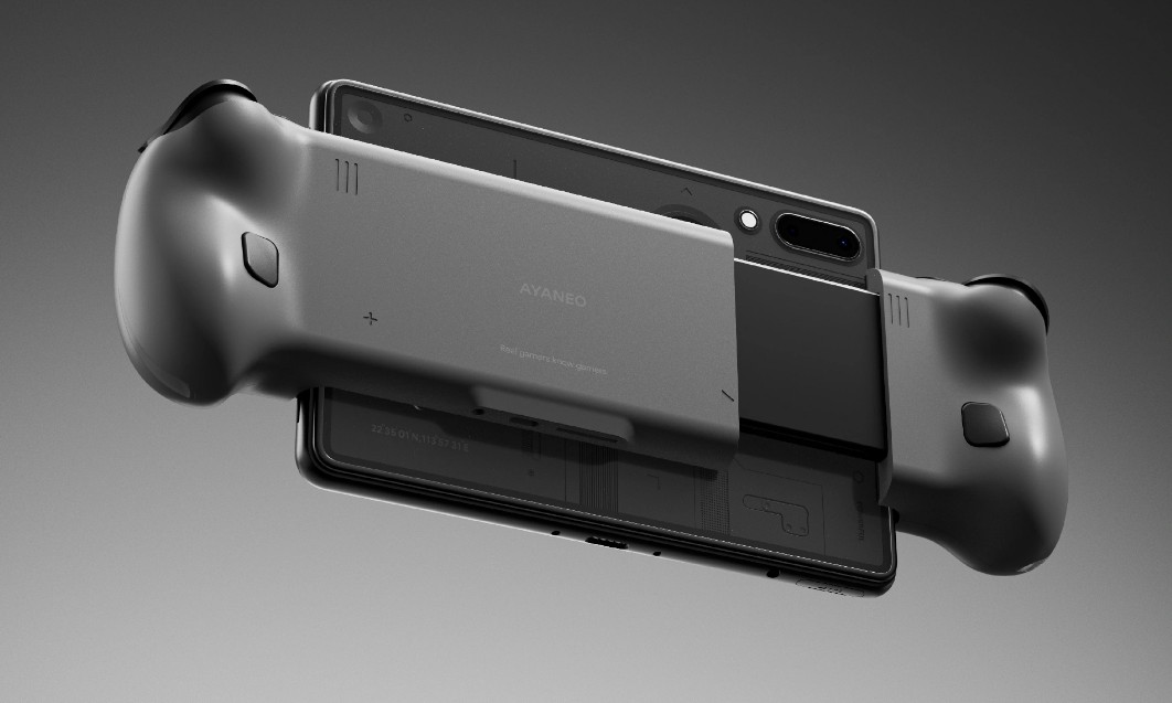 専用ゲーミングコントローラーを装着した様子-背面